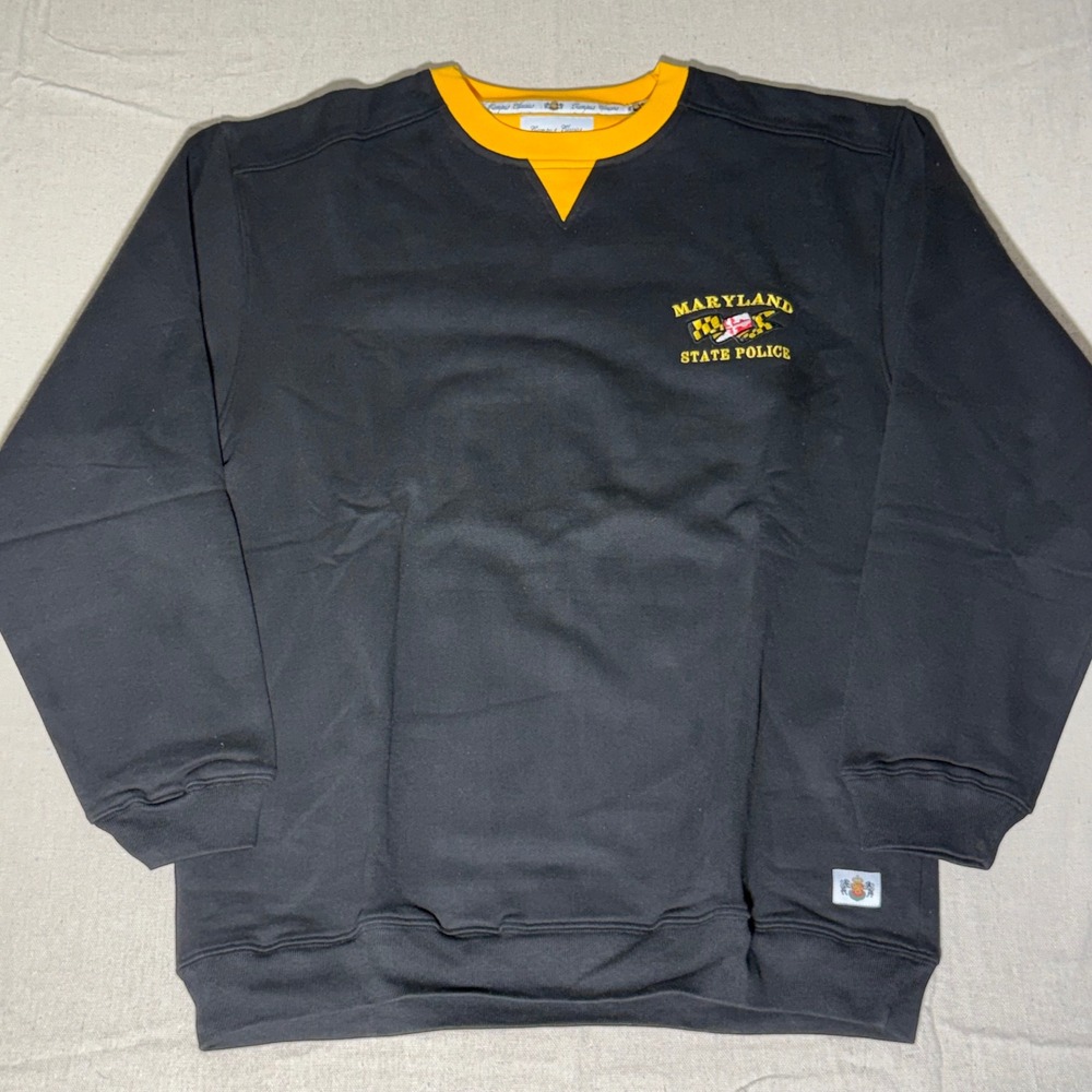 Campus Classics Maryland State Police Sweatshirt Mens XL Black Yellow Crewneck